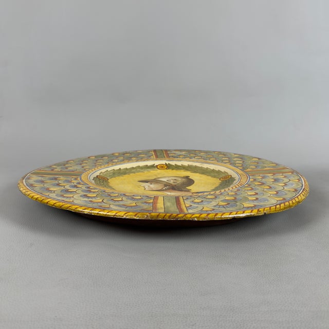 Large Majolica Wall Plate with Renaissance Leader Motif, 20th Century For Sale - Image 3 of 12