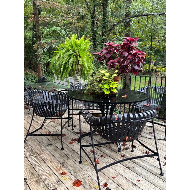 Mid 20th Century Woodard Mid Century Modern Strap Iron Patio Set of 5 For Sale - Image 5 of 9