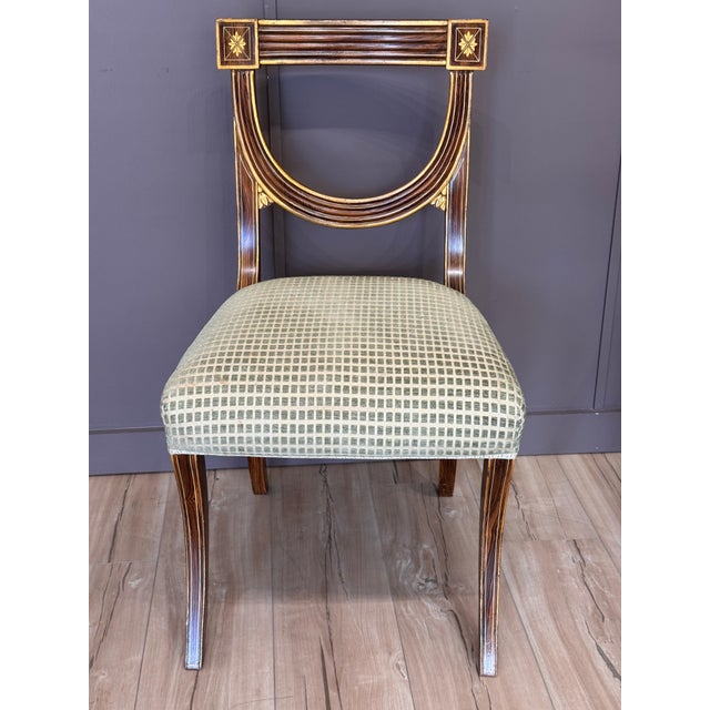 Set of Eight Regency Style Faux Rosewood and Gilt Dining Chairs For Sale - Image 4 of 18