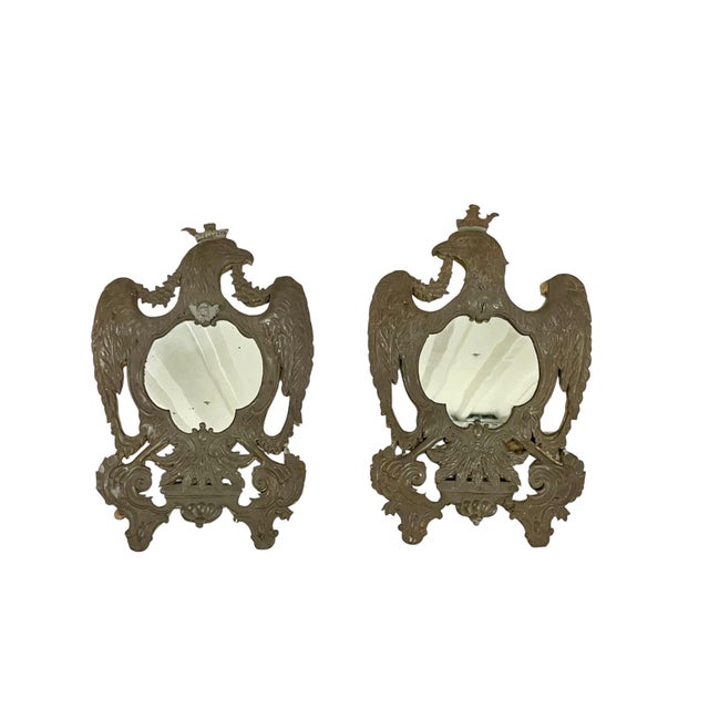 Elegant pair of antique French eagle mirrors dating to the late 19th century, featuring beautifully sculpted eagle motifs,...