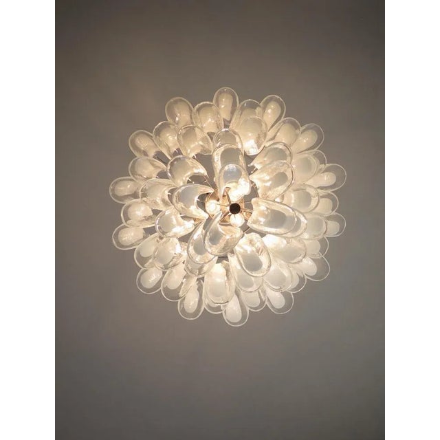 Mid-Century Modern Vintage Italian Murano Chandelier with 53 Transparent Lattimo Glass Petals from Mazzega, 1982 For Sale - Image 3 of 13