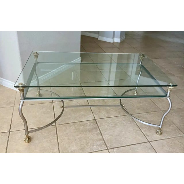 1960s Jansen Style Brass Steel Claw Feet Coffee Table For Sale - Image 11 of 13