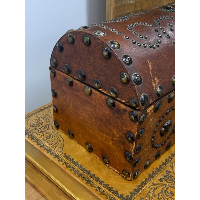 Mid 20th Century Mid 20th Century Vintage Spanish Leather Chest With Dome-Top & Brass Fittings For Sale - Image 5 of 6