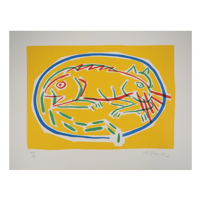 Robert Llimos, Fish and Cat, Original Signed Lithograph For Sale