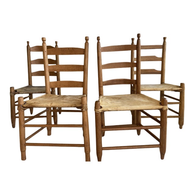 Late 19th Century Primitive American Ladder Back Chairs, Set of 4 For Sale