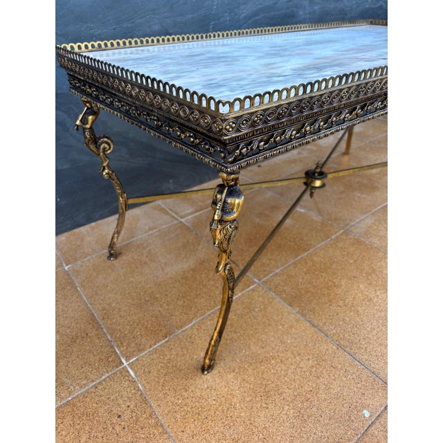 Neoclassical Bronze and Marble Coffee Table with Swan Motifs, 1940s For Sale - Image 10 of 13