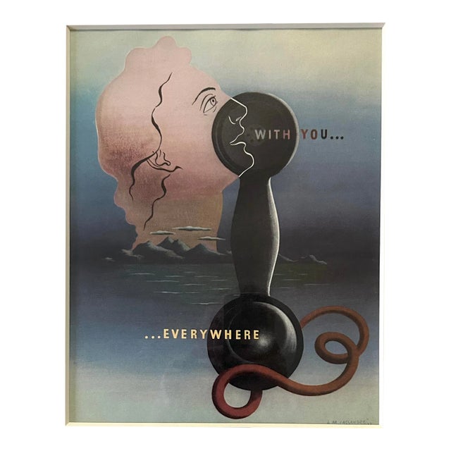 Art Deco 'With You Everywhere' :Project for a Telephone Lithograph Poster 1937 by Adolphe Mouron Cassandre For Sale