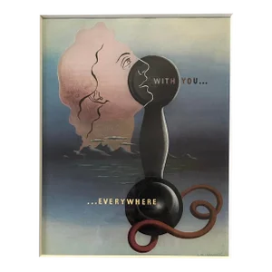 Art Deco 'With You Everywhere' :Project for a Telephone Lithograph Poster 1937 by Adolphe Mouron Cassandre