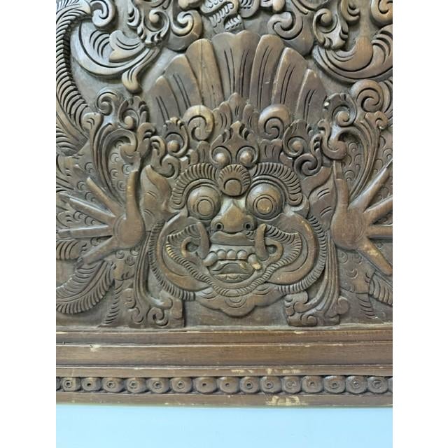 1960s Balinese Hand-Carved Teak Mythological & Bhoma Relief Panel - Museum Auction Provenance For Sale In Boston - Image 6 of 15