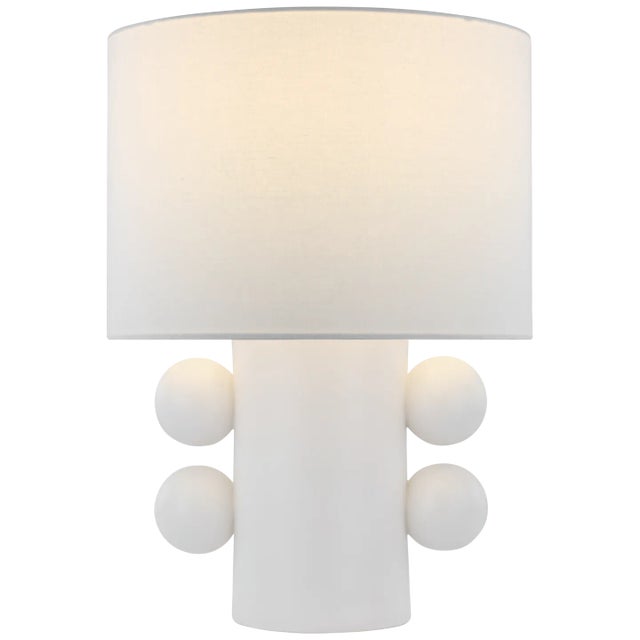 Modern Kelly Wearstler for Visual Comfort Signature Tiglia Low Table Lamp in Plaster White with Linen Shade For Sale - Image 3 of 5