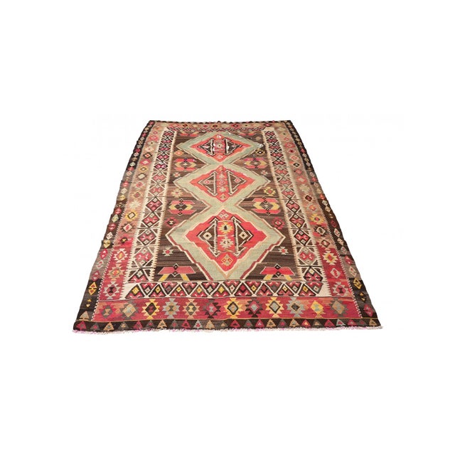 Mid-Century Modern Large Vintage Turkish Kilim Rug - 7`7″ X 14`1″ Ft. For Sale - Image 3 of 6