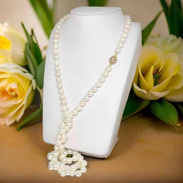 Traditional Diamond Akoya Pearl Necklace 14k Gold Certified For Sale - Image 3 of 14