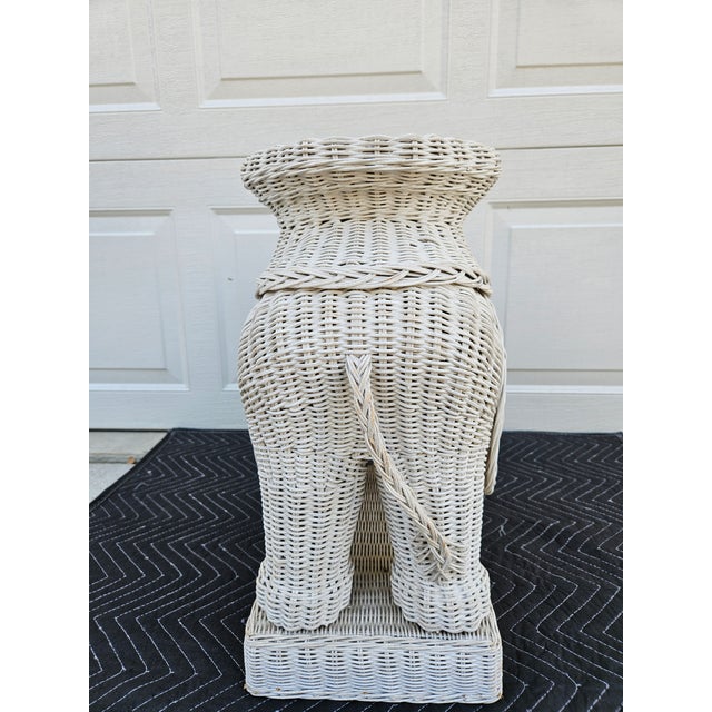 White Wicker Elephant With Tusks Side Table For Sale - Image 11 of 13