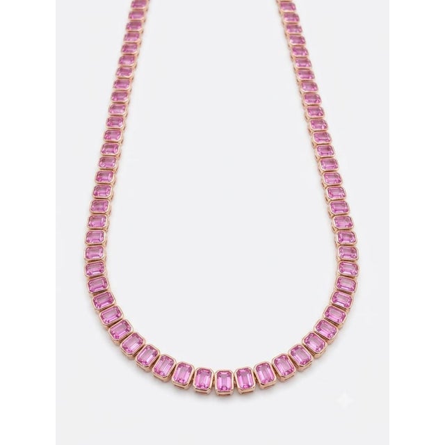 Elegant 18k Gold Necklace With Pink Sapphire, New Design For Sale In New York - Image 6 of 7