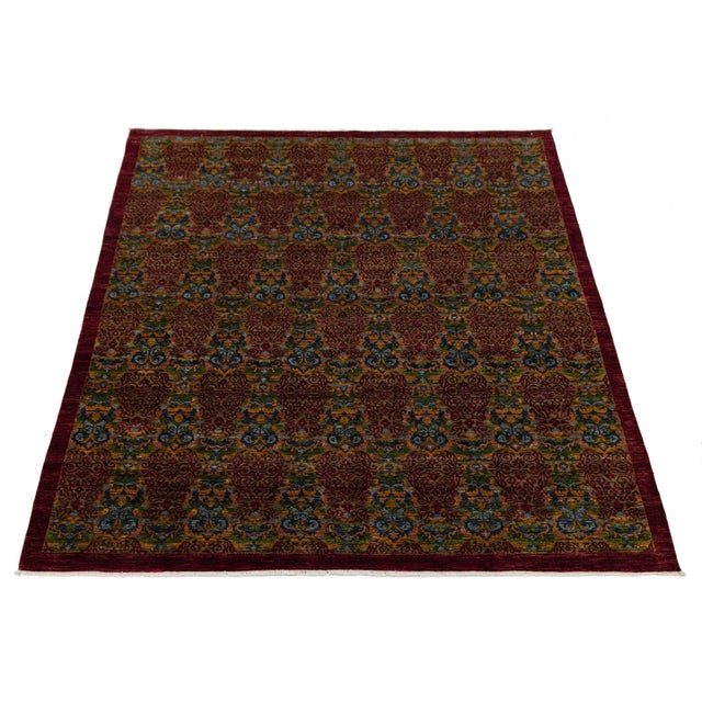 Modern Hand-Knotted Modern Bidjar Style Wool Area Rug Intricate Crimson & Ochre Damask For Sale - Image 3 of 10
