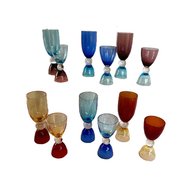 Late 20th Century Giuliano Tosi Murano Two-Color Hand-Blown Crystal Glasses Set of Xx- Signed For Sale In Washington DC - Image 6 of 9
