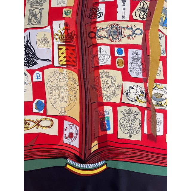 Late 20th Century HERMES CHIFFRES et MONOGRAMMES red silk scarf 1986 France For Sale - Image 5 of 11