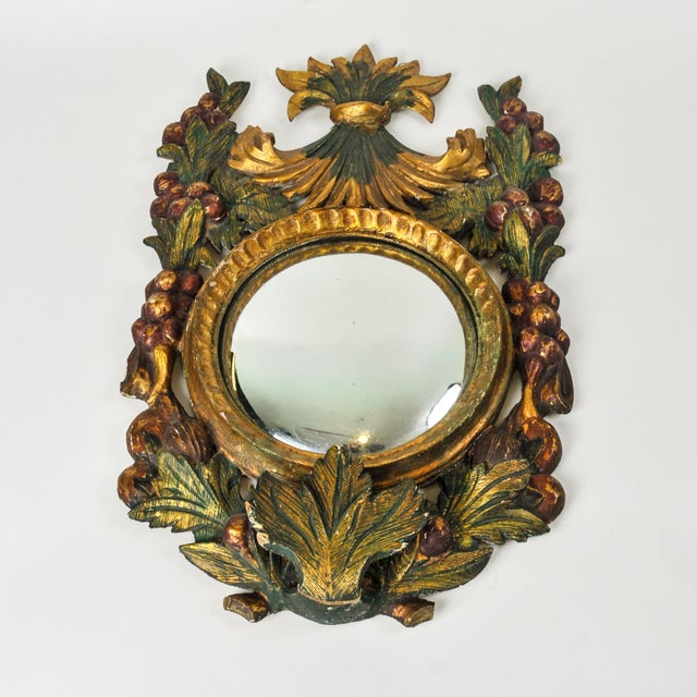 Italian Antique Gilded Wood Convex Wall Mirror 19th Century Italian For Sale - Image 3 of 16