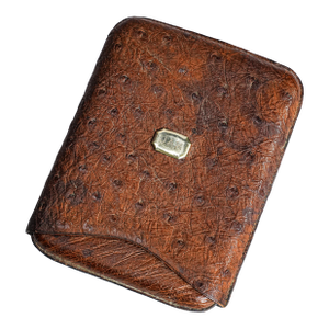 Exotic Ostrich Leather Antique Cigar Case Holder Luxury Art Deco 14k Gold