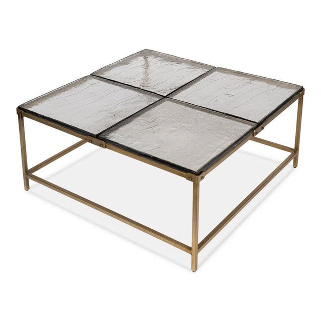 Modern Square Cocktail Table in Aged Brass and Cast Glass For Sale - Image 10 of 12