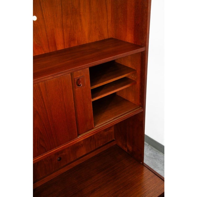 Brown Mid Century Danish Modern Credenza Bookshelf Cabinet Teak Shelves Sliding Doors For Sale - Image 8 of 12