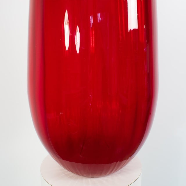 Red Monumental Ruby Red Murano Art Glass Fazzoletto Vase by Venini For Sale - Image 8 of 13