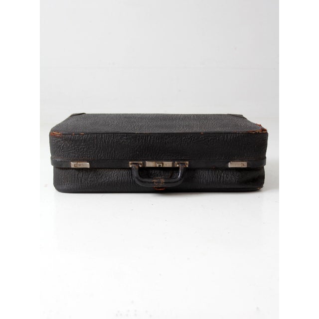 Vintage 1930s Belber Black Leather Suitcase With Green Interior For Sale - Image 16 of 18