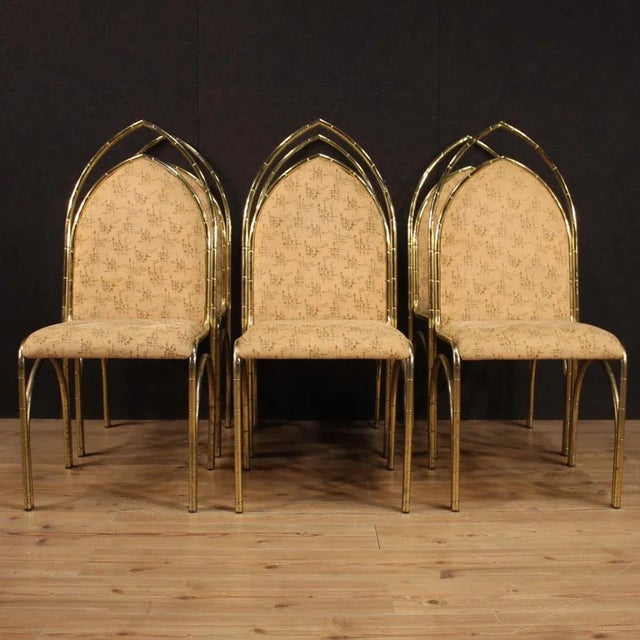 Italian Golden Metal Dining Chairs, 1970s, Set of 6 For Sale - Image 12 of 13