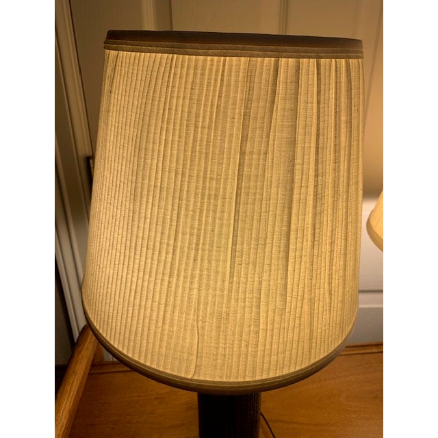 Vintage Brass Brutalist Style Pair Lamps Set of 2 Original Shades For Sale - Image 14 of 18