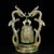 A striking Chinese bronze sculpture featuring a central bell suspended within an ornate frame. The frame is formed by two...
