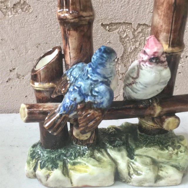 Austrian Majolica double vase with 2 birds circa 1890.