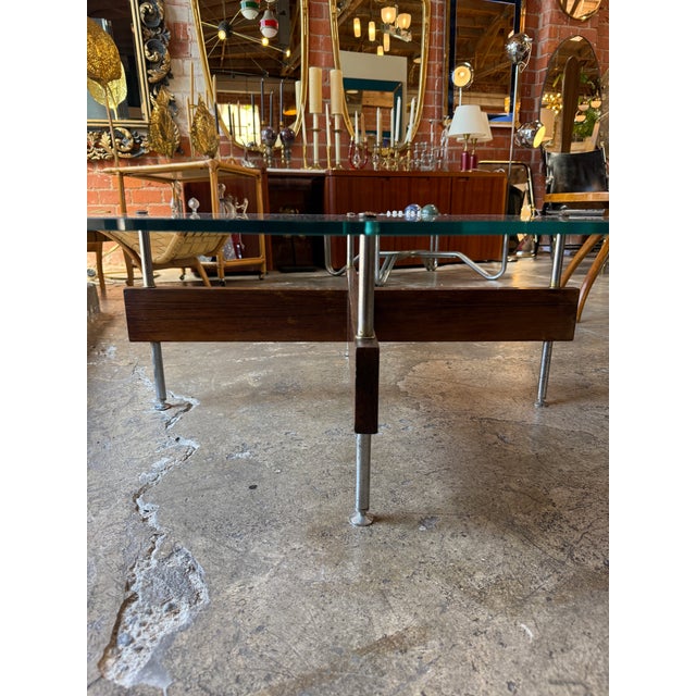 Italian Italian Round Glass Coffee Table With Wood X-Base For Sale - Image 3 of 12