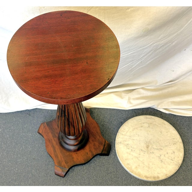1900's Solid Wood Reeded Pedestal/ Plant Stand With Marble Top For Sale - Image 16 of 18