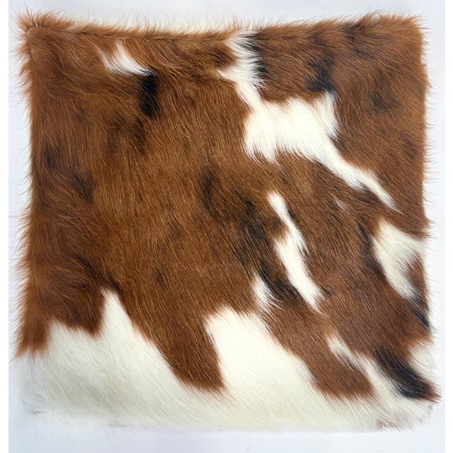 2020s 16x16 Tri-Color Premium Long-Haired Colombian Cowhide Pillow Cover – Handcrafted by Pablo Sota Designs For Sale - Image 5 of 9