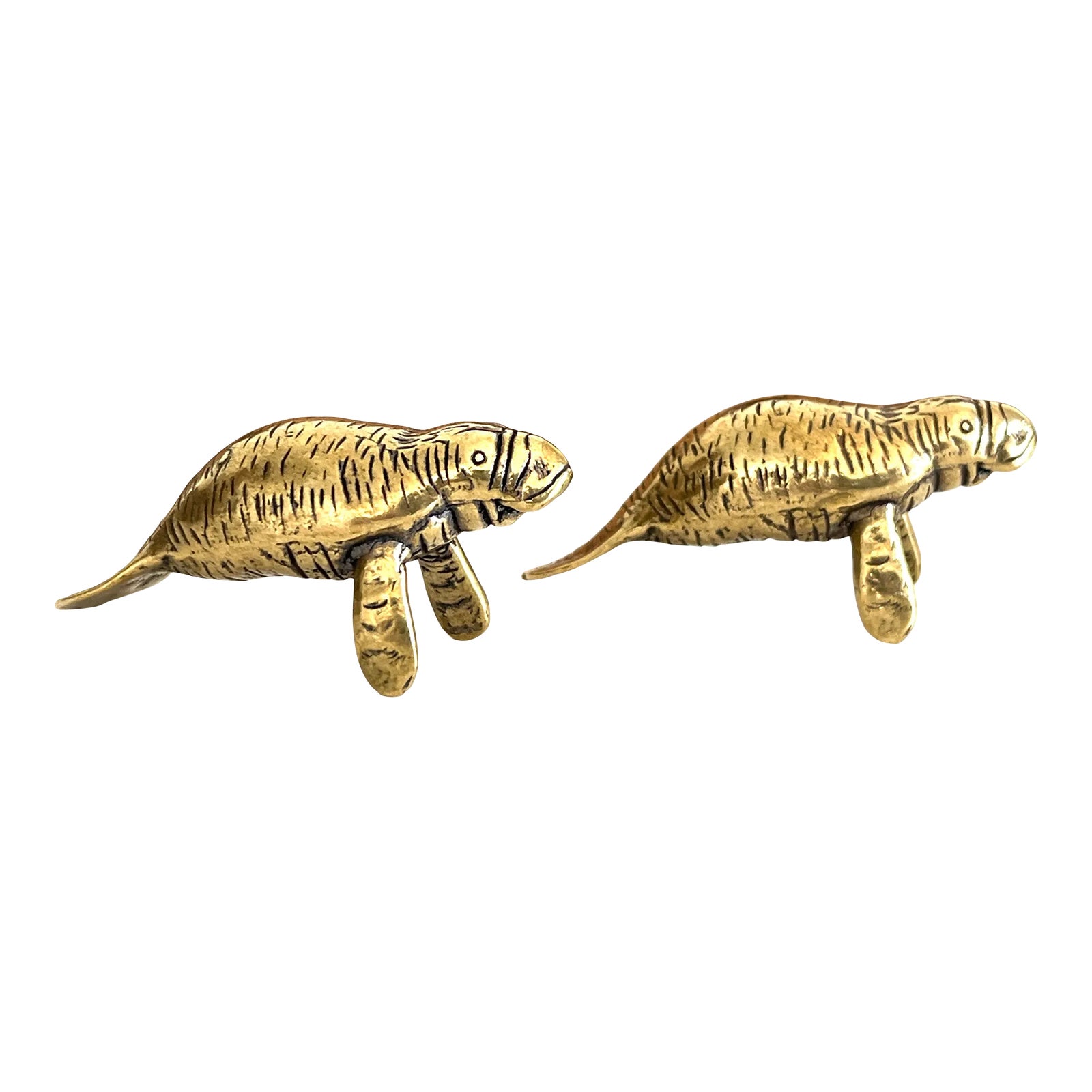 Miniature Pair of Brass Manatee Figurines | Chairish