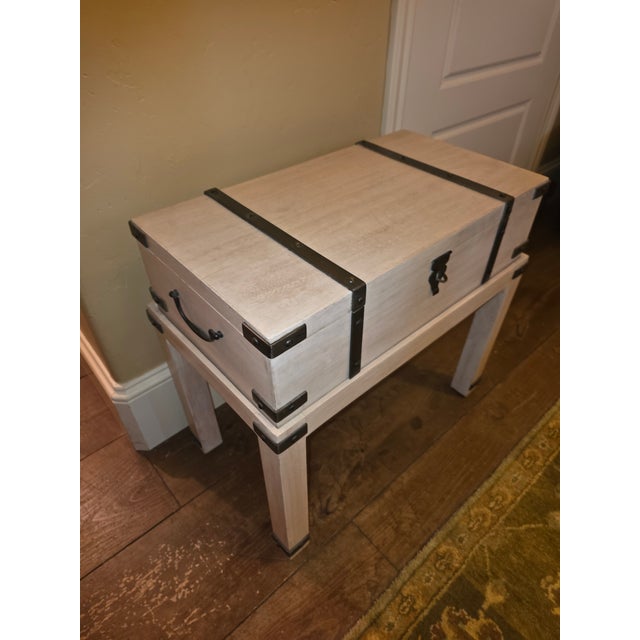 White Washed Storage Trunk on Stand For Sale - Image 9 of 10