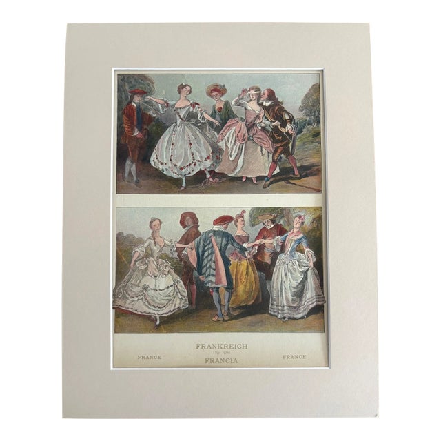 Antique 1925 Max Tilke 18th c. French Costume Print in 11x14 Mat, Ready to Frame For Sale