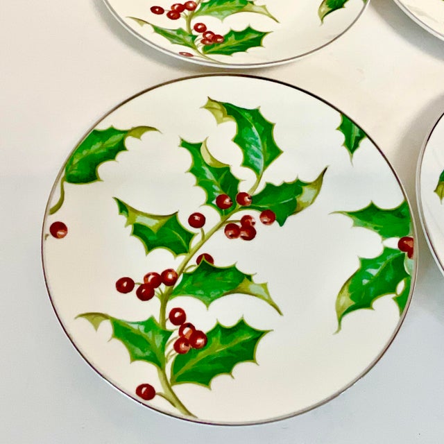 2000 - 2009 2001 Americana Hollywood Regency Restoration Hardware Holly Berry Salad Plates - Set of 6, Christmas For Sale - Image 5 of 15