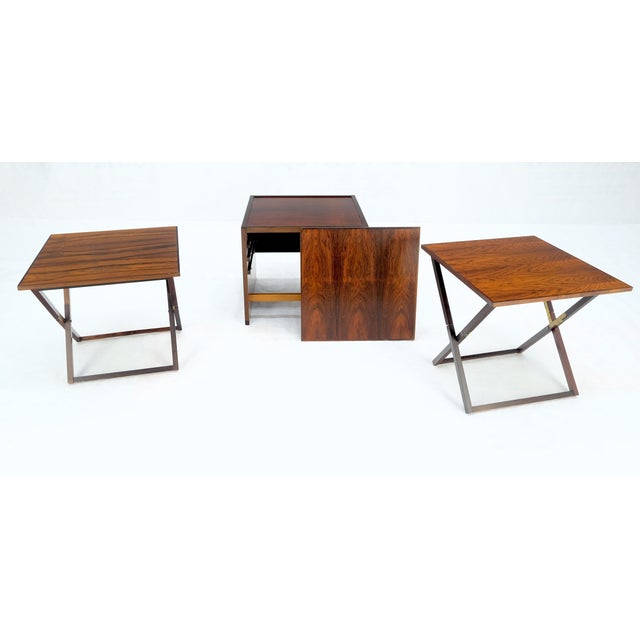 Nesting Folding X Bases Rosewood & Brass End Side Tables Stands Denmark - Set of 4 For Sale - Image 11 of 12