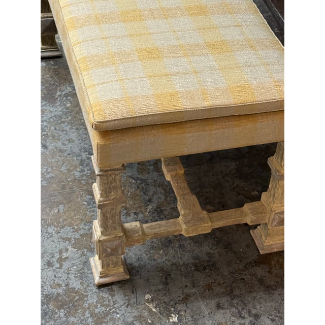 French Country Louis XIII Style Plaid Upholstered Bench For Sale - Image 9 of 12