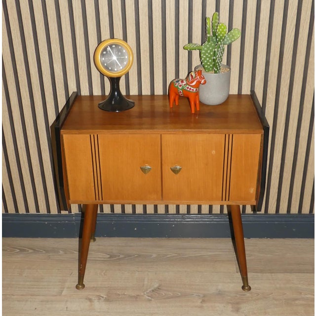 Wood Mini Chest of Drawers Hallway Furniture on Legs Cabinet 2 Doors, 1960s For Sale - Image 7 of 11
