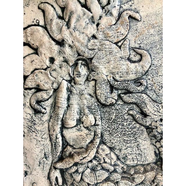 Signed Mid 20th Century Novelty Relief Mermaid Trees Ceramic Box With Lid / Large Art Studio Pottery Lidded Box For Sale - Image 4 of 12