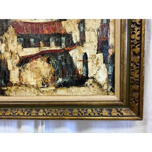 Mid-Century Modern Mid-Century Impasto Oil Painting, Expressionist Village Street Scene, Signed Lopez For Sale - Image 3 of 11