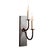 Two slender steel forms stacked vertically  the pair reads as a graphic mark on the wall rather than a pair of fixtures....