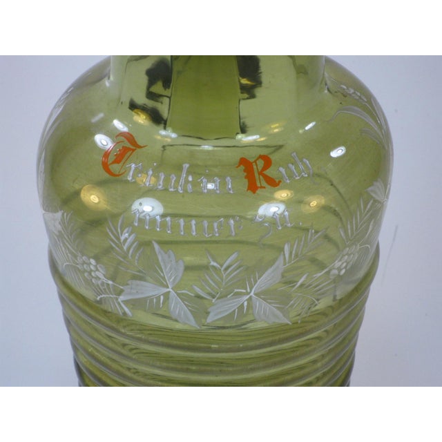 Green Late 19th Century German Beer / Wine Pitcher Bohemian Mouth Blown Glass, Hand Painted Enamel, Mery Gregory Style Glass For Sale - Image 8 of 15