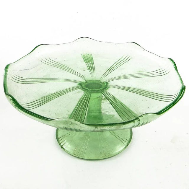 Chartreuse Cake Bowl on Stand from Ząbkowice Glassworks, 1970s For Sale - Image 8 of 10