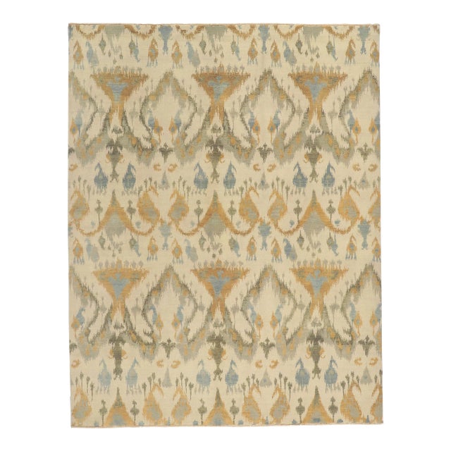 2010s Vintage Earth-Tone Ikat Rug, 8'1 X 10'4 For Sale