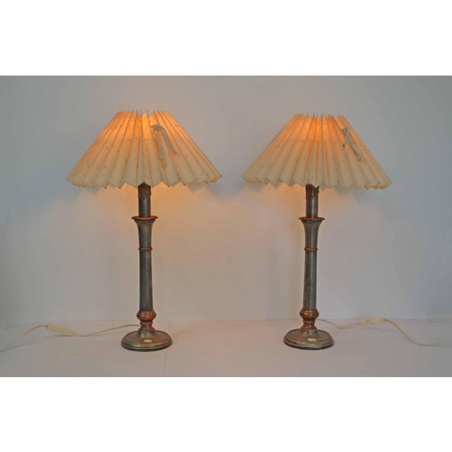 French Country Table Lamps with Pleated Shades, France, 1980s, Set of 2 For Sale - Image 6 of 11