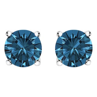14K White Gold 1/2 Cttw Round Brilliant Cut Lab Grown Blue Diamond 4-Prong Classic Solitaire Stud Earrings (Blue Color, VVS2-VS1 Clarity) For Sale