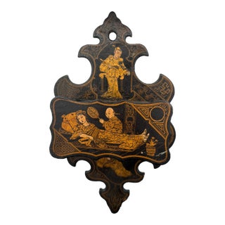 19th Century Black and Gold Chinoiserie Match Strike and Match Holder For Sale